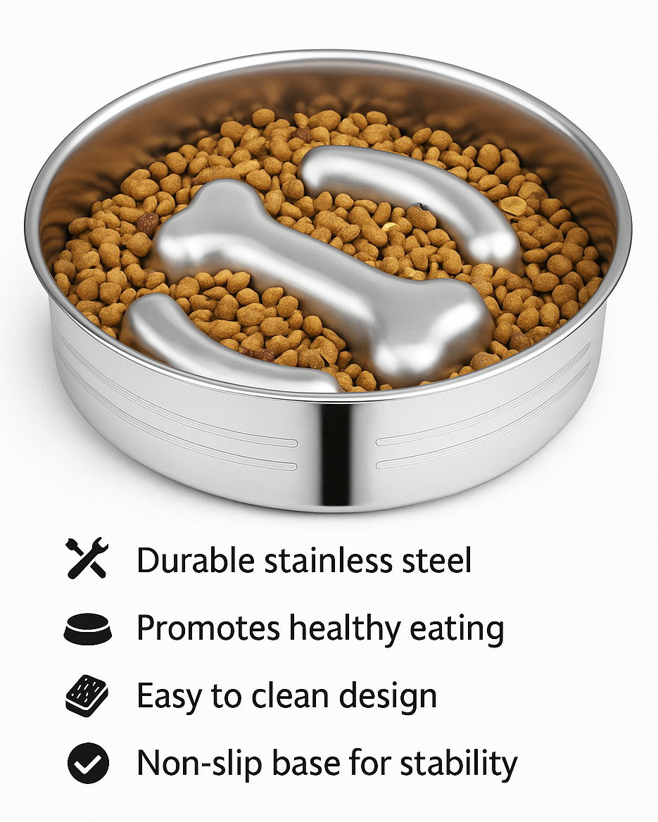 Stainless Steel Reversible Slow Pet Feeder