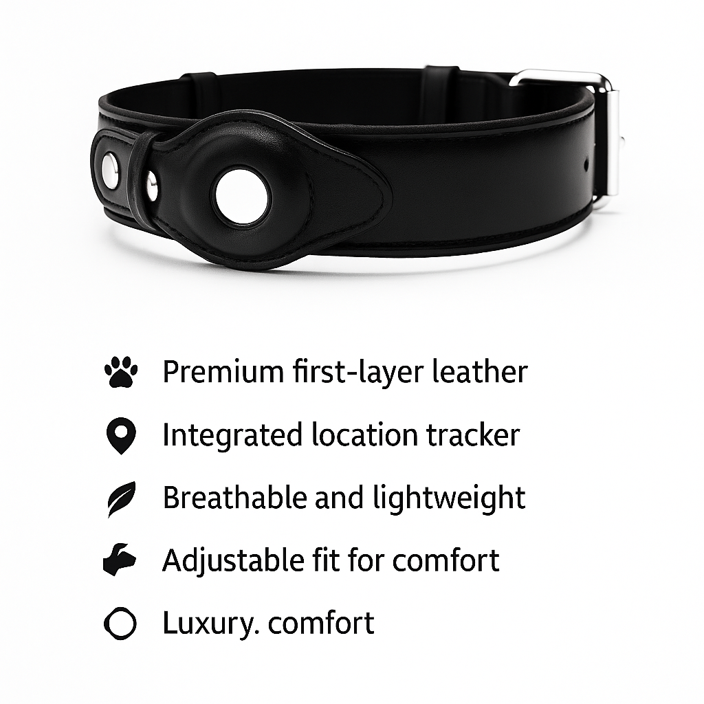 Leather Dog Collar with AirTag Compatibility
